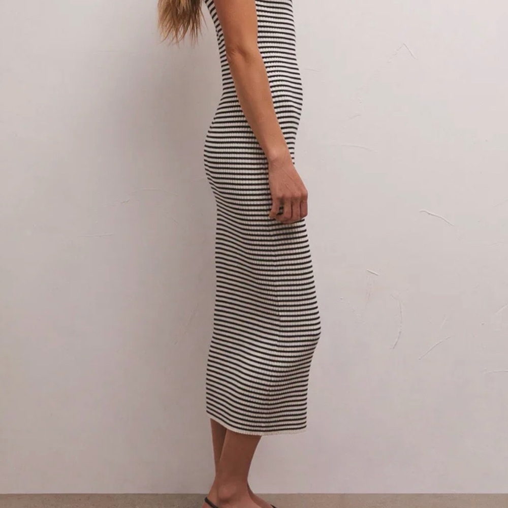 Z Supply Brooks Small Bodycon Black And Cream Striped Midi Dress - Picture 3 of 8